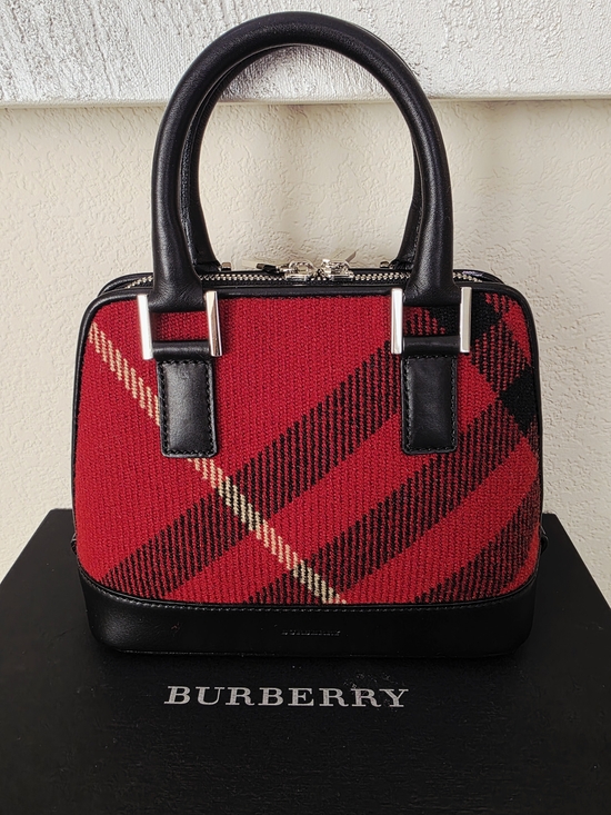 Burberry Handbags - Burberry Red Black Tartan Wool & Genuine Leather Mini Handbag